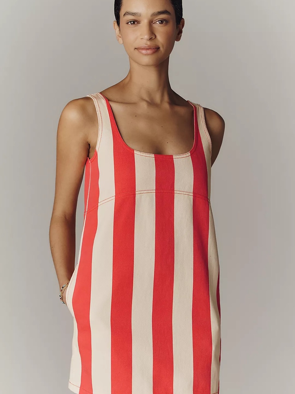 Simon Miller 100% Cotton Red and Cream Striped Mini Dress
